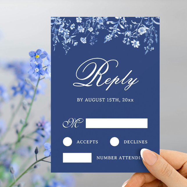 Fleurs sauvages sur carte de réponse de mariage bl (Créateur téléchargé)