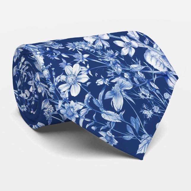 Fleurs sauvages sur cravate bleu français (Roulé)