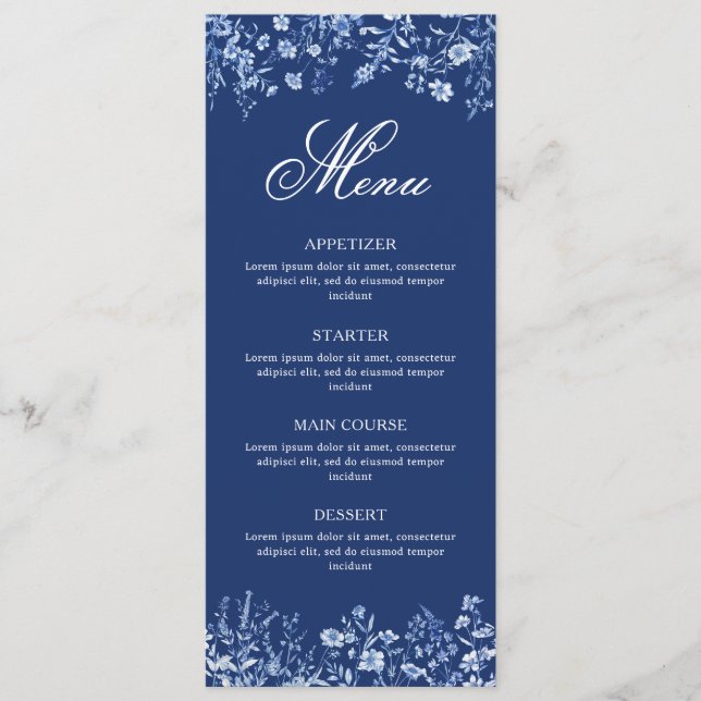 Fleurs sauvages sur menu bleu français (Devant)