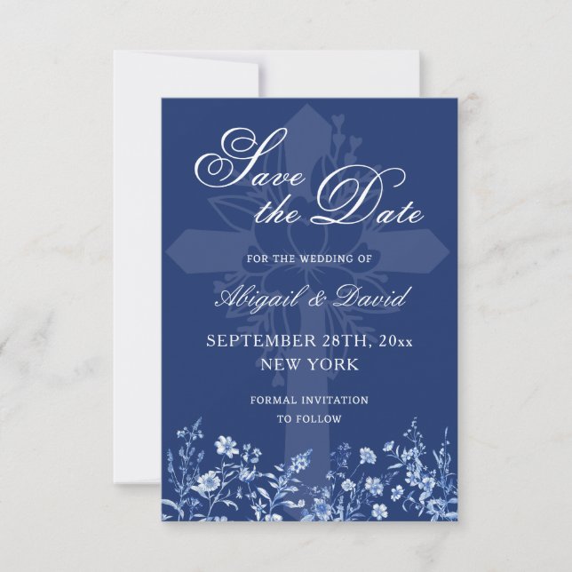 Fleurs sauvages sur un faire-part de mariage bleu  (Devant)