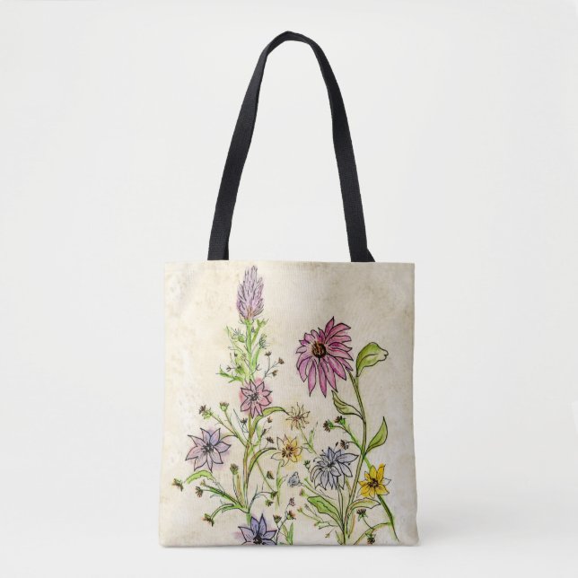 Fleurs sauvages sur un sac fourre-tout (Devant)