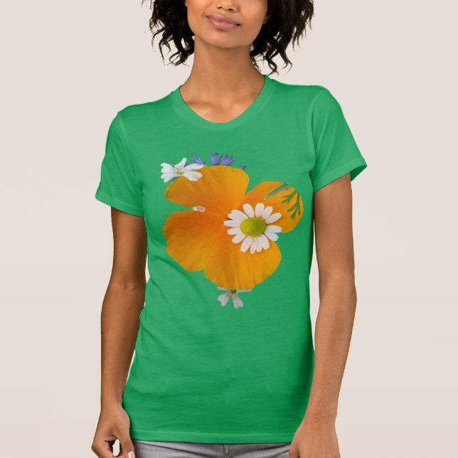 Fleurs sauvages : T-shirt vert jaune orange (Devant)