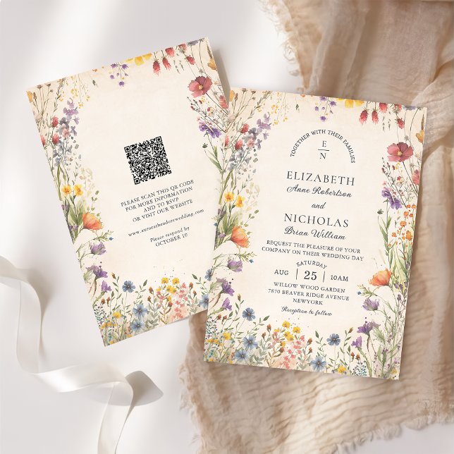 Fleurs sauvages vintage  Invitation de mariage ave (Créateur téléchargé)