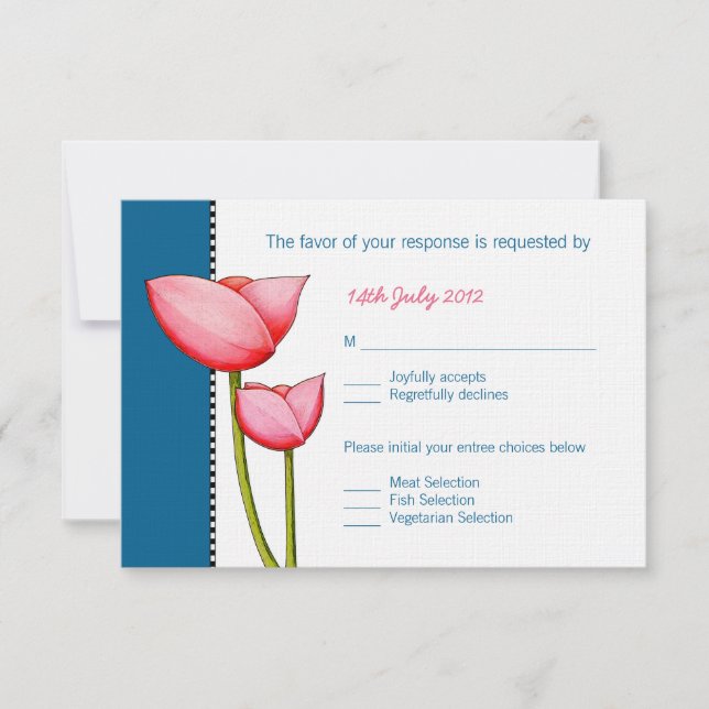 Fleurs simples bleu 2 mariage carte RSVP (Devant)
