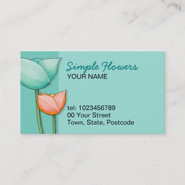 Fleurs simples Carte de visite orange turquoise (Devant)