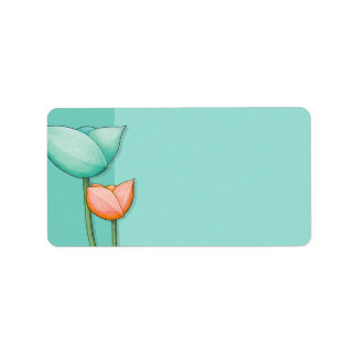 Fleurs simples Étiquette de adresse orange turquoi