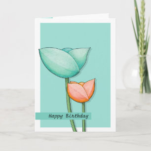 Fleurs simples orange turquoise 2 Carte d'annivers