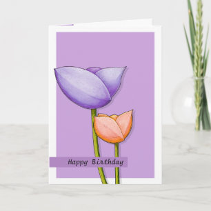 Fleurs simples violet orange 2 Carte d'anniversair