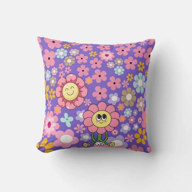 Fleurs souriantes Coussin décorative (Recto)