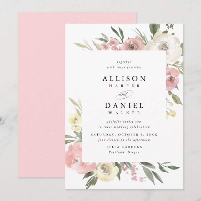 Fleurs Subtiles | Faire-Part de Mariage Cadre (Devant / Derrière)
