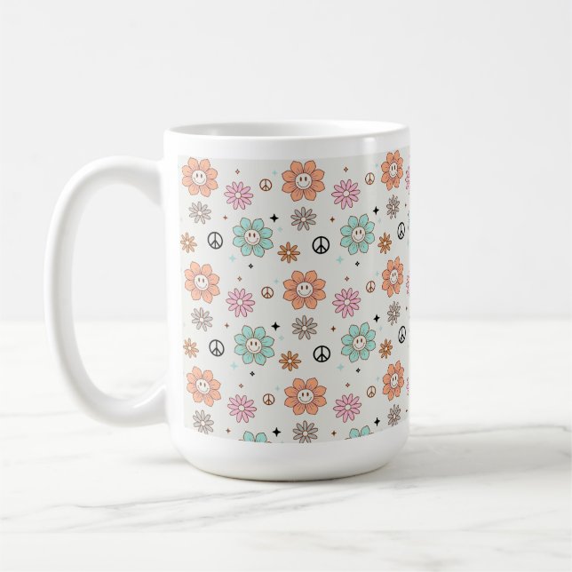Fleurs Super rétro & Signes de paix Café Mug (Gauche)