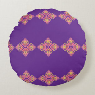 Fleurs sur Coussin Rond Violet