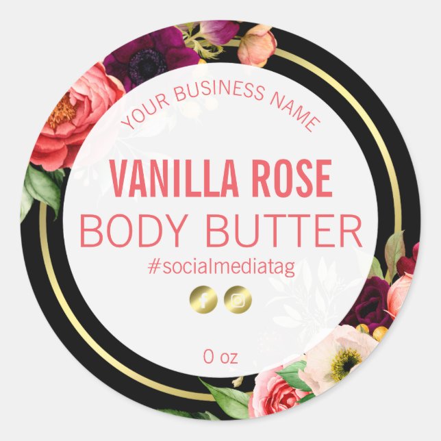 Fleurs sur Étiquettes de produits noirs (Devant)