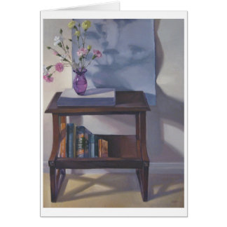 Fleurs sur la bibliothèque, carte de beaux-arts
