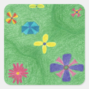 Fleurs sur les autocollants herbeux de collines
