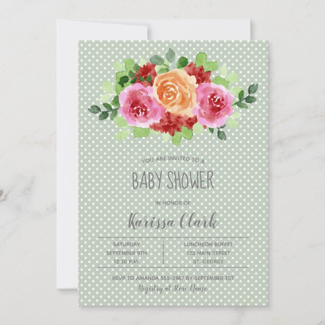 Fleurs sur Sage Green Unisex Baby showers Invitati (Devant)