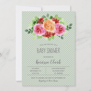 Fleurs sur Sage Green Unisex Baby showers Invitati