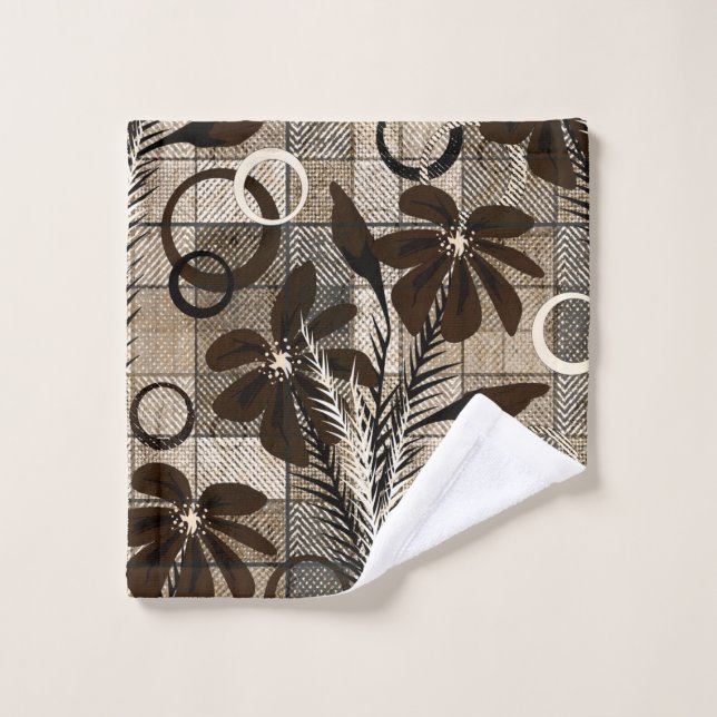 Fleurs sur un arrière - plan à damiers dans un sty (Gant de toilette)