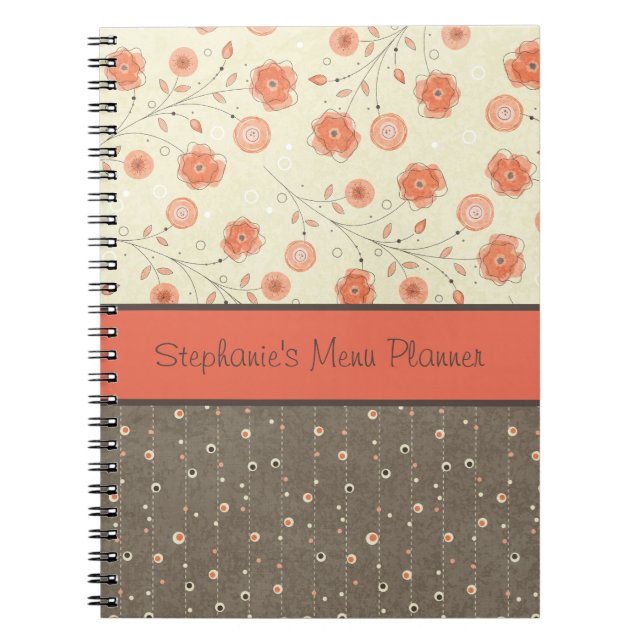 Fleurs Tangerine Gris Carnet personnalisé (Devant)