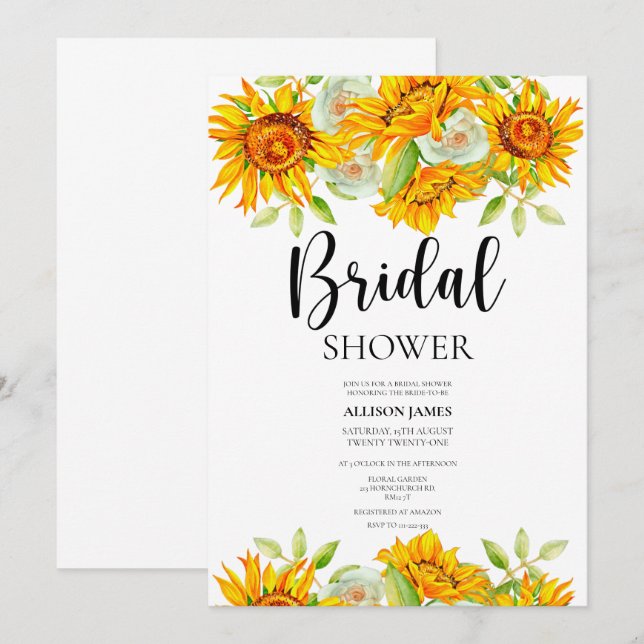Fleurs Tournesols Douche nuptiale Invitation (Devant / Derrière)