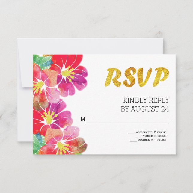 Fleurs tropicales à l'aquarelle feuille d'or RSVP (Devant)