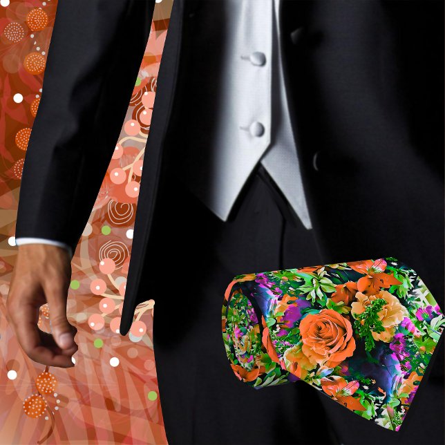 Fleurs tropicales colorées cravate artistique flor (This Abstract floral Men's Necktie will add a touch of class and sophistication to any outfit)