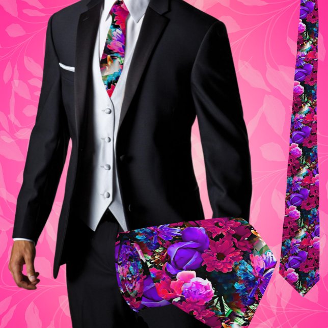 Fleurs tropicales colorées cravate artistique flor (Beautiful Abstract Floral Neck Tie for the office, weddings or special occasions)