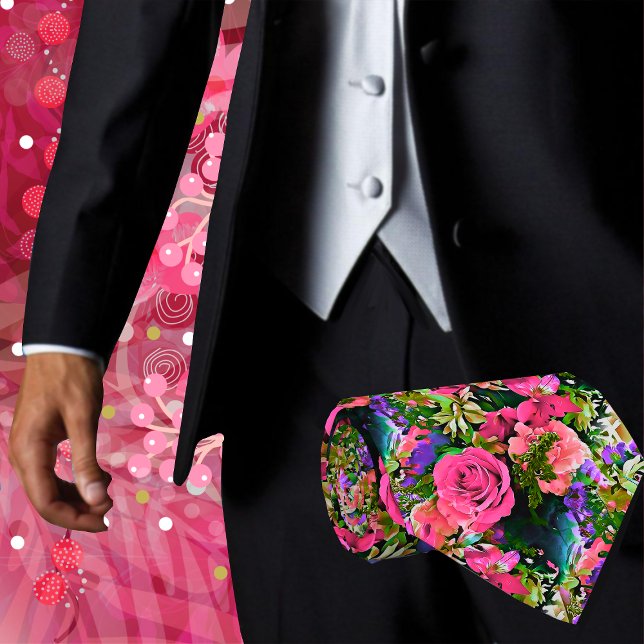 Fleurs tropicales colorées cravate artistique flor (This Abstract floral Men's Necktie will add a touch of class and sophistication to any wardrobe)