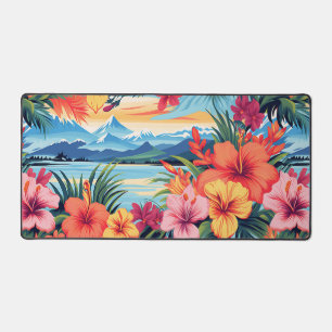 Fleurs tropicales colorées et paysage