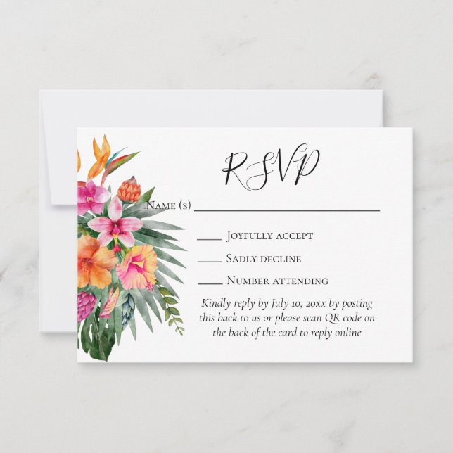 Fleurs tropicales colorées QR Code Mariage RSVP (Devant)