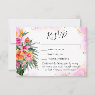 Fleurs tropicales colorées QR Code Mariage RSVP
