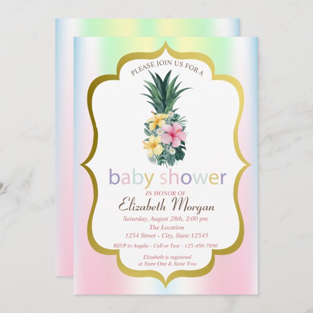 Fleurs tropicales d'ananas Baby shower Invitation (Devant / Derrière)