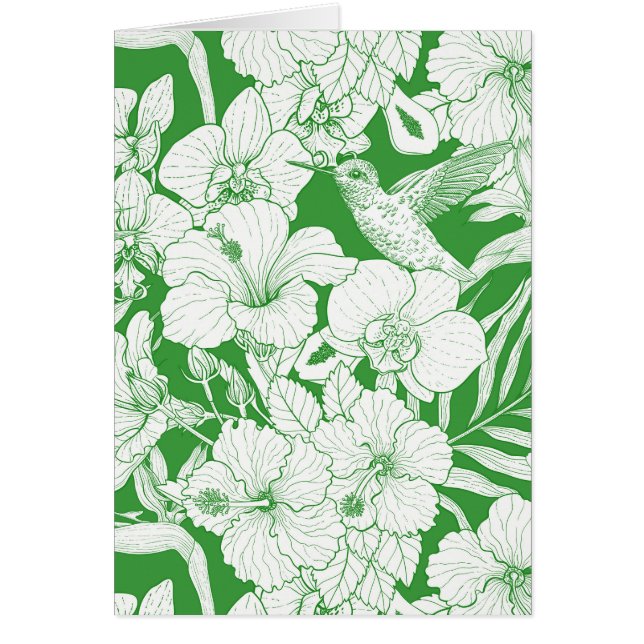 Fleurs tropicales et colibri en vert  (Devant)
