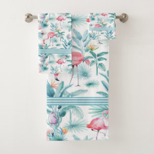 Fleurs tropicales feuilles roses motif