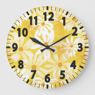 Fleurs Tropicales Jaunes Grande Horloge