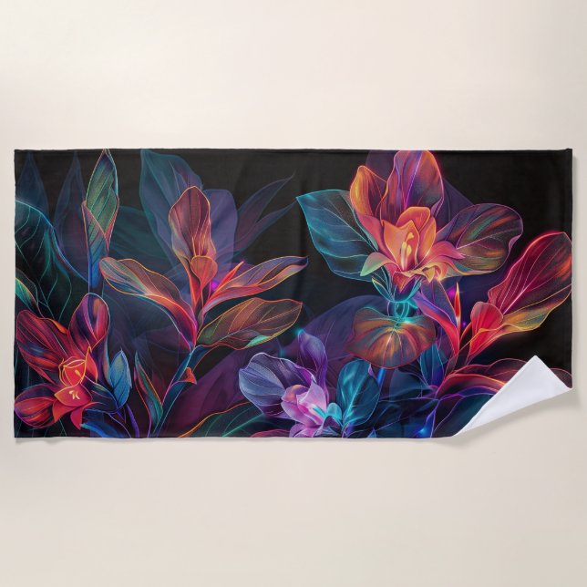 Fleurs tropicales. Néon. Serviette de plage (Devant)