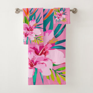 Fleurs Tropicales Rose Vert Sarcelle