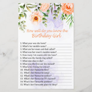 Fleurs Tu connais bien la fille d'anniversaire