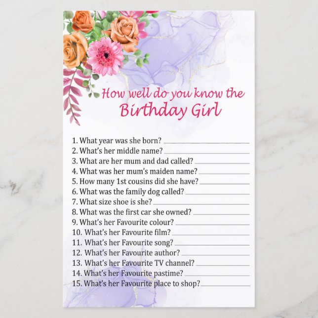 Fleurs Tu connais bien la fille d'anniversaire (Devant)