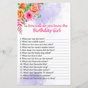 Fleurs Tu connais bien la fille d'anniversaire