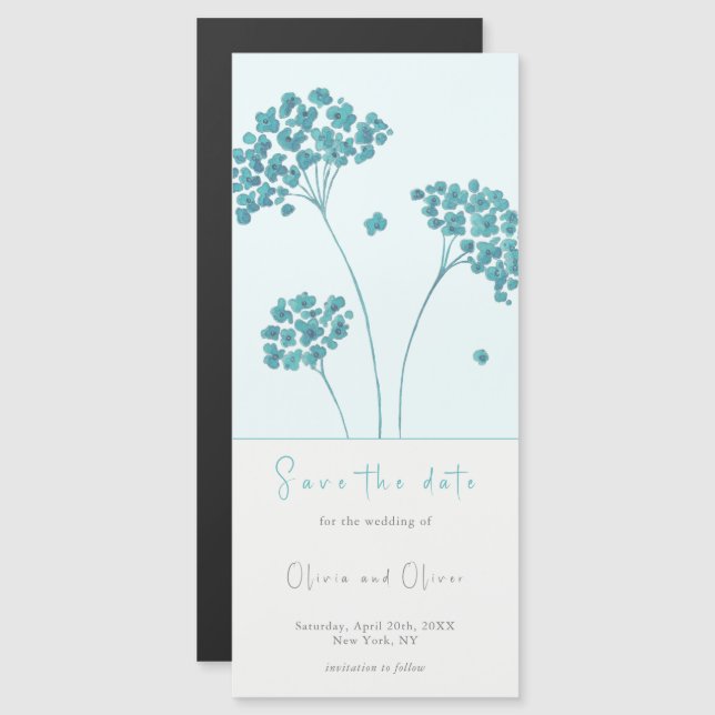 Fleurs turquoise mignonnes Enregistrer la date mag (Devant / Derrière)