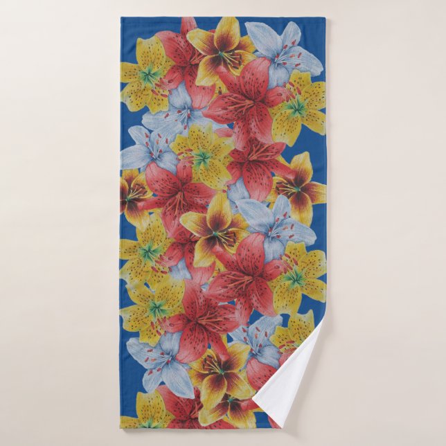 fleurs uniques grandes et audacieuses colorées flo (Serviette de bain)