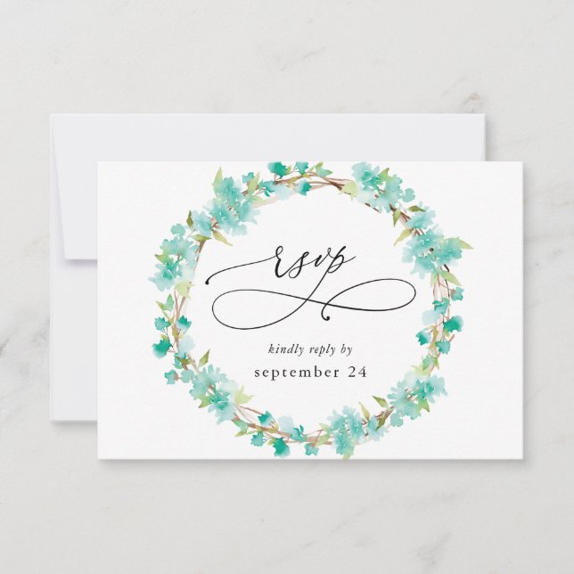 Fleurs vert menthe sur fond blanc avec RSVP repas (Devant)