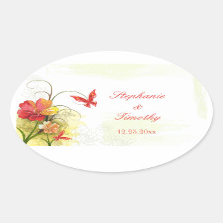 Fleurs vert rouge + autocollants de mariage papill