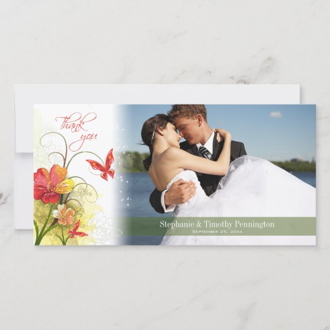 Fleurs vert rouge + papillon mariage merci (Devant)