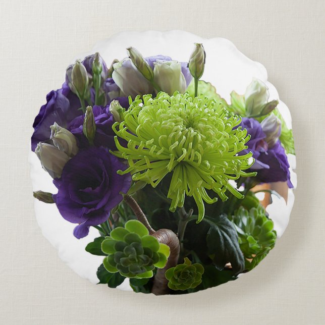 fleurs vertes et violettes coussin rond (Devant)