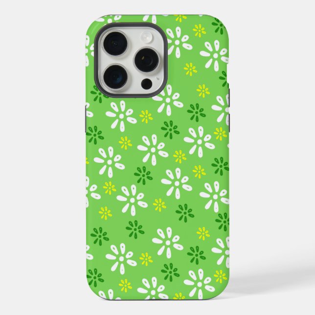 Fleurs vertes Motif iPhone 15 Pro Max Coque (Verso)