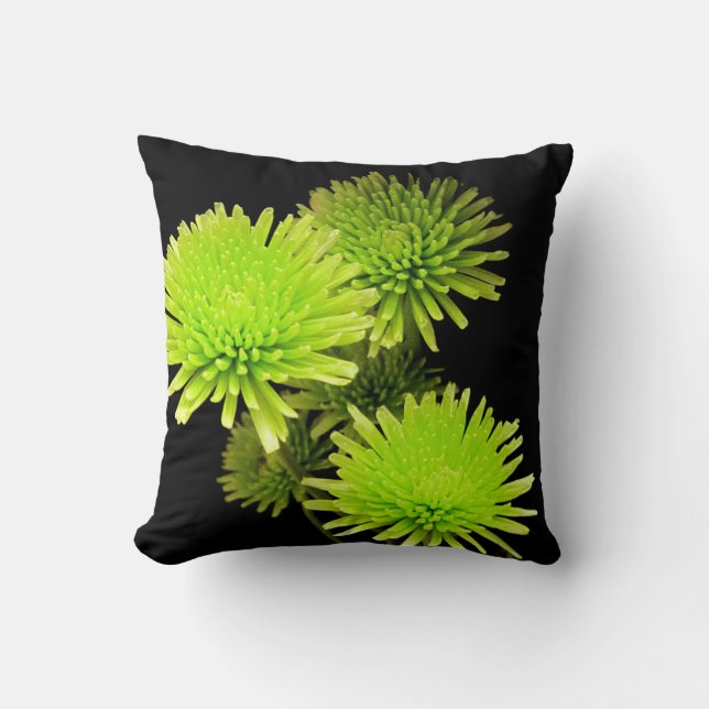 Fleurs Vertes sur Coussin Noir (Recto)