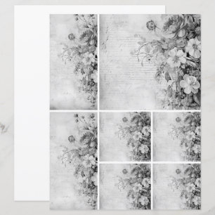 Fleurs Vintage Collage 1b 2 de 4 Noir et blanc