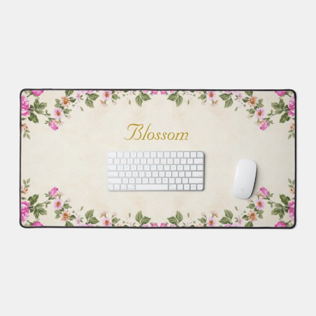 Fleurs Vintage et Écriture Dorée Modifiable (Clavier et souris)